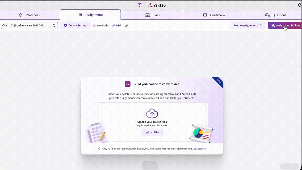 Ace Assignment Builder: Upload your course schedule and get a full term of assignments in minutes.