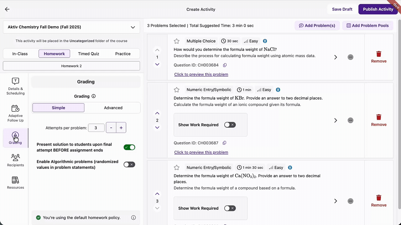 Assignment Defaults: Set and update default assignment settings, then apply them to all existing assignments or only to future ones.