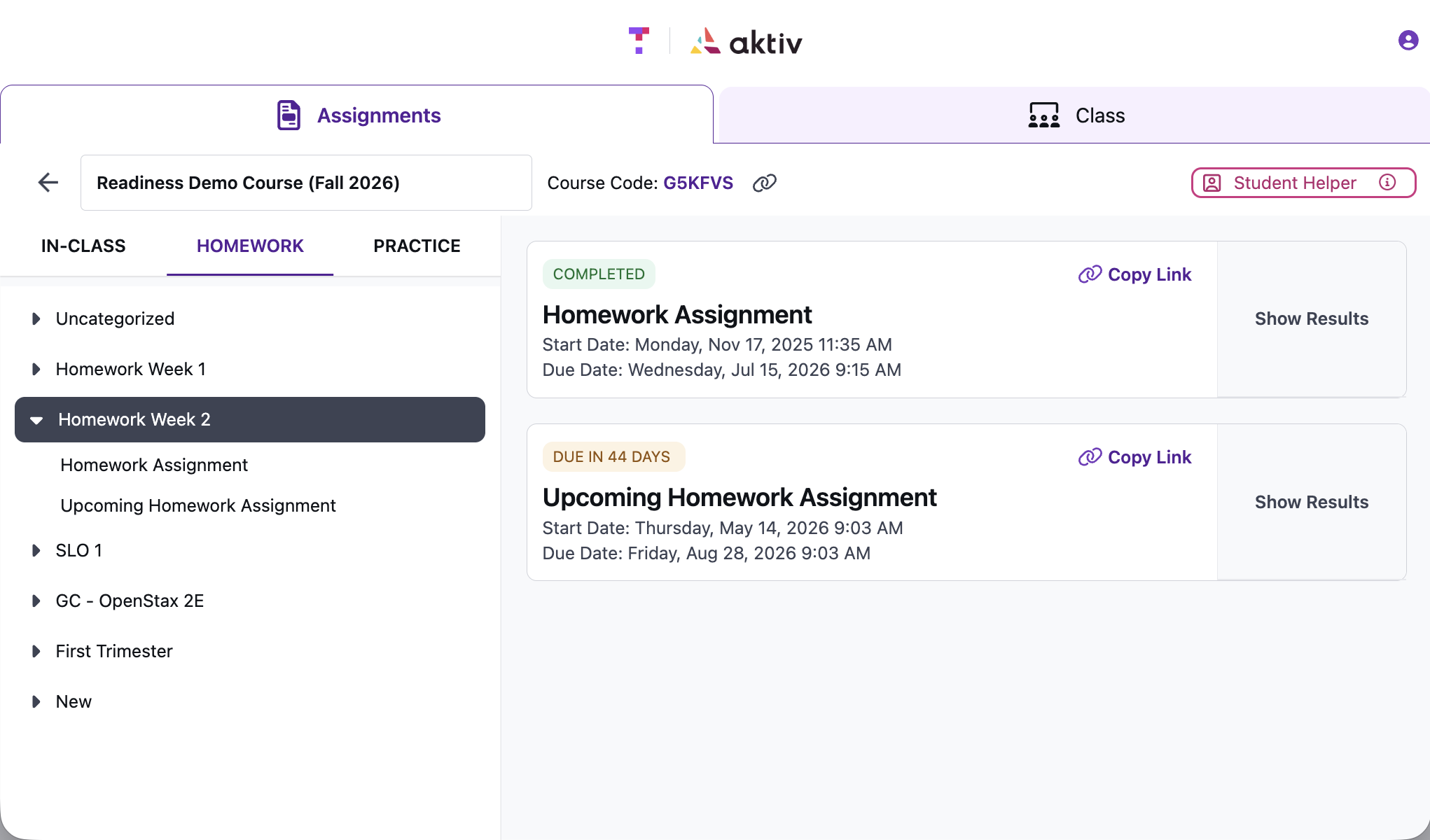 Student Helpers hav access to assignments, no access to quizzes or grades